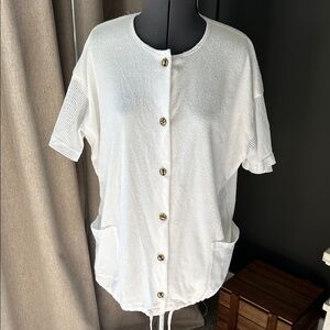 Chic White Button-Up Swim Coverup by Under the Sun Terry cotton Made in USA New